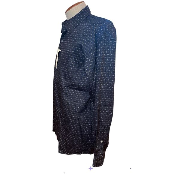 New!  Perry Ellis Men’s Button Front Casual Shirt Sz. M Navy Blue Geometric Prin - Picture 3 of 12